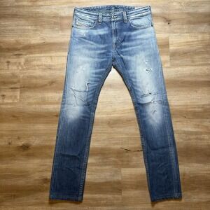 Diesel Thavar Jeans Men 31x32 Blue Slim Skinny Medium Wash Faded Distress 0810L